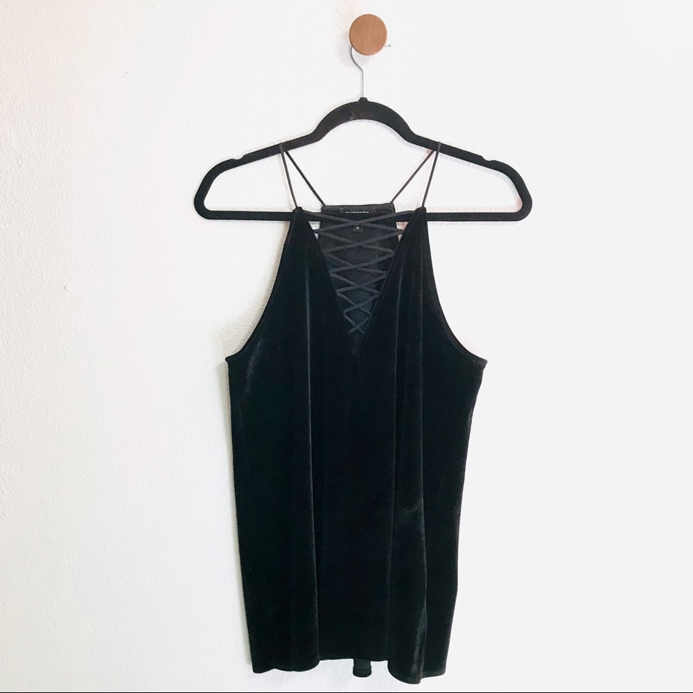 Express Black Velvet Deep V Neck Criss Cross Tank Top Blouse